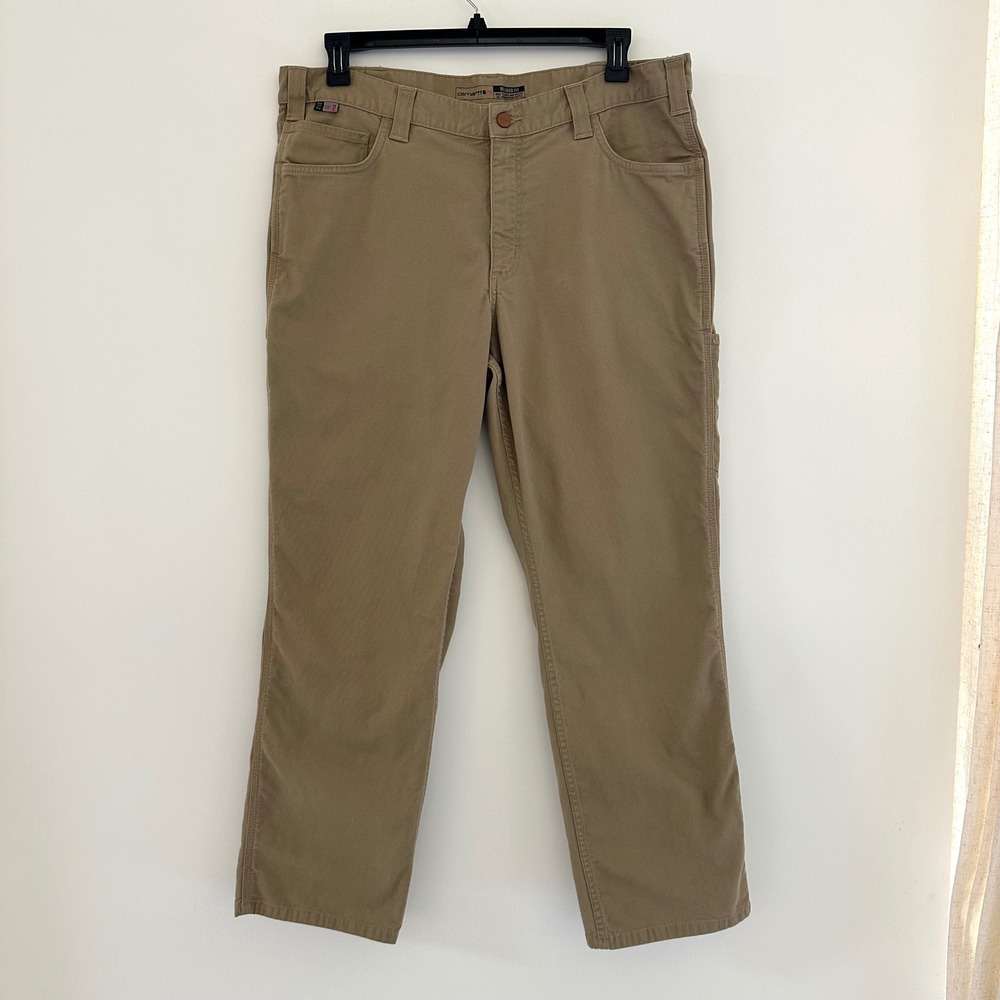 Carhartt FR Flame Resistant Pants Men 38x30 Relaxed Fit Khaki Canvas CAT 2 2112